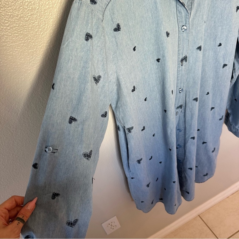Jane+Delancey Blue Chambray Embroidered Long Sleeve Button Up Jean Dress, M - Picture 3 of 7